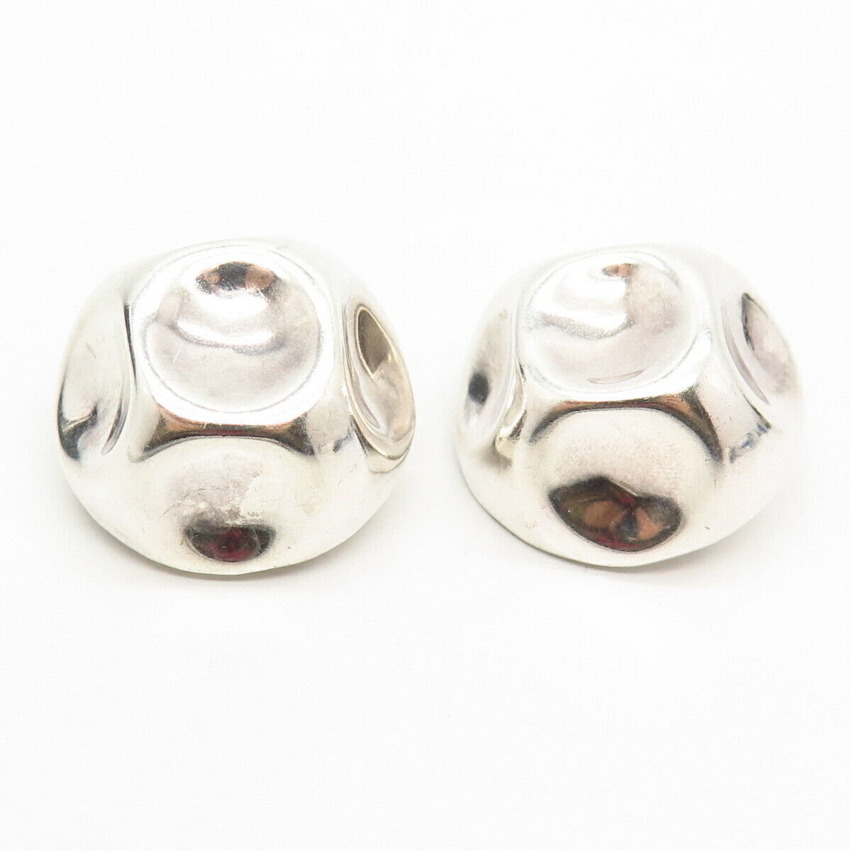 925 Sterling Silver Vintage Mexico Concave Design Hollow Clip On Earrings