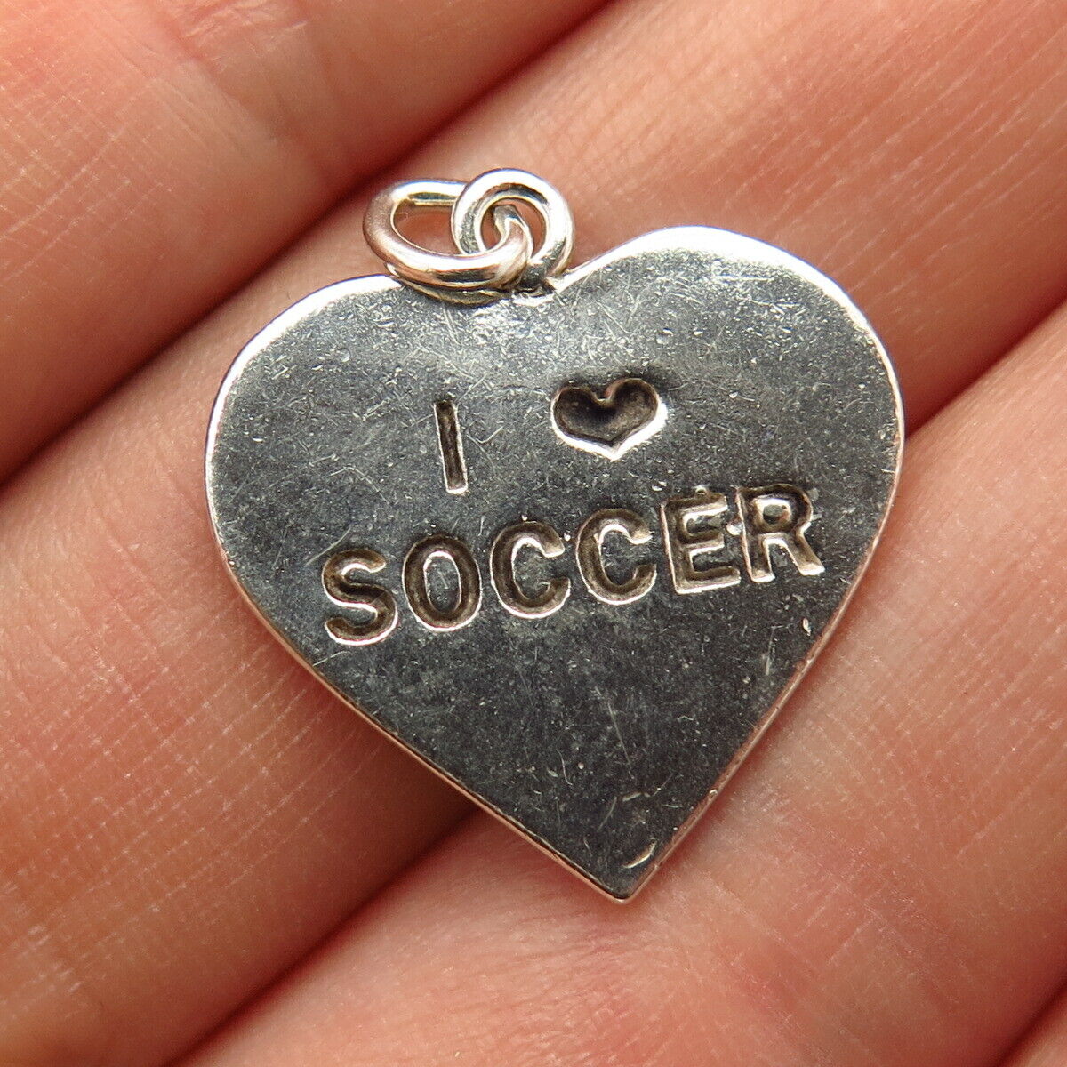 925 Sterling Silver "I Love Soccer" Heart Shape Pendant