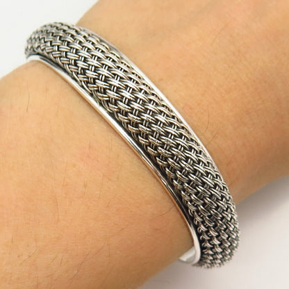 925 Sterling Silver Woven Design Cuff Bracelet 7 1/4"