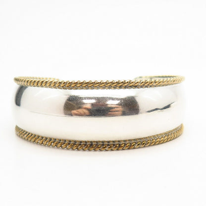 925 Sterling Silver 2-Tone Vintage Mexico Twisted Accent Cuff Bracelet 6.5"