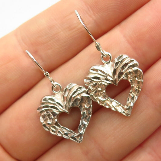 925 Sterling Silver Open Heart Design Dangling Earrings