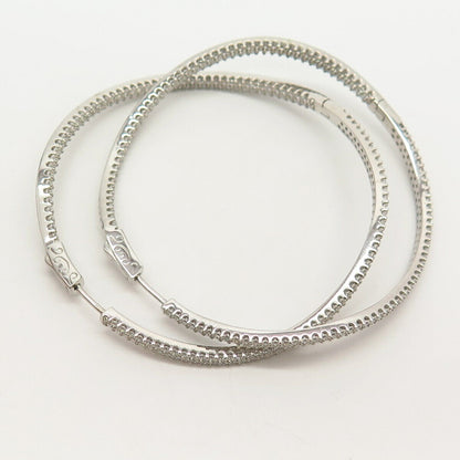 925 Sterling Silver C Z In & Out Curved Design Hoop Earrings