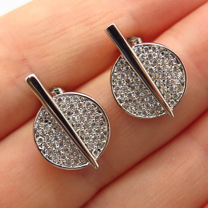 925 Sterling Silver Pave C Z Round Stud Earrings