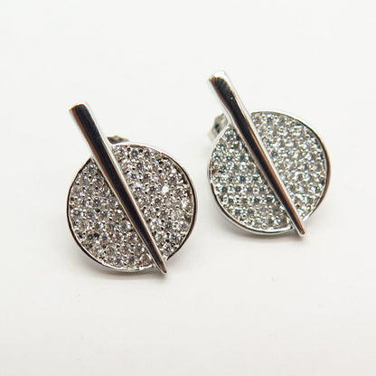 925 Sterling Silver Pave C Z Round Stud Earrings