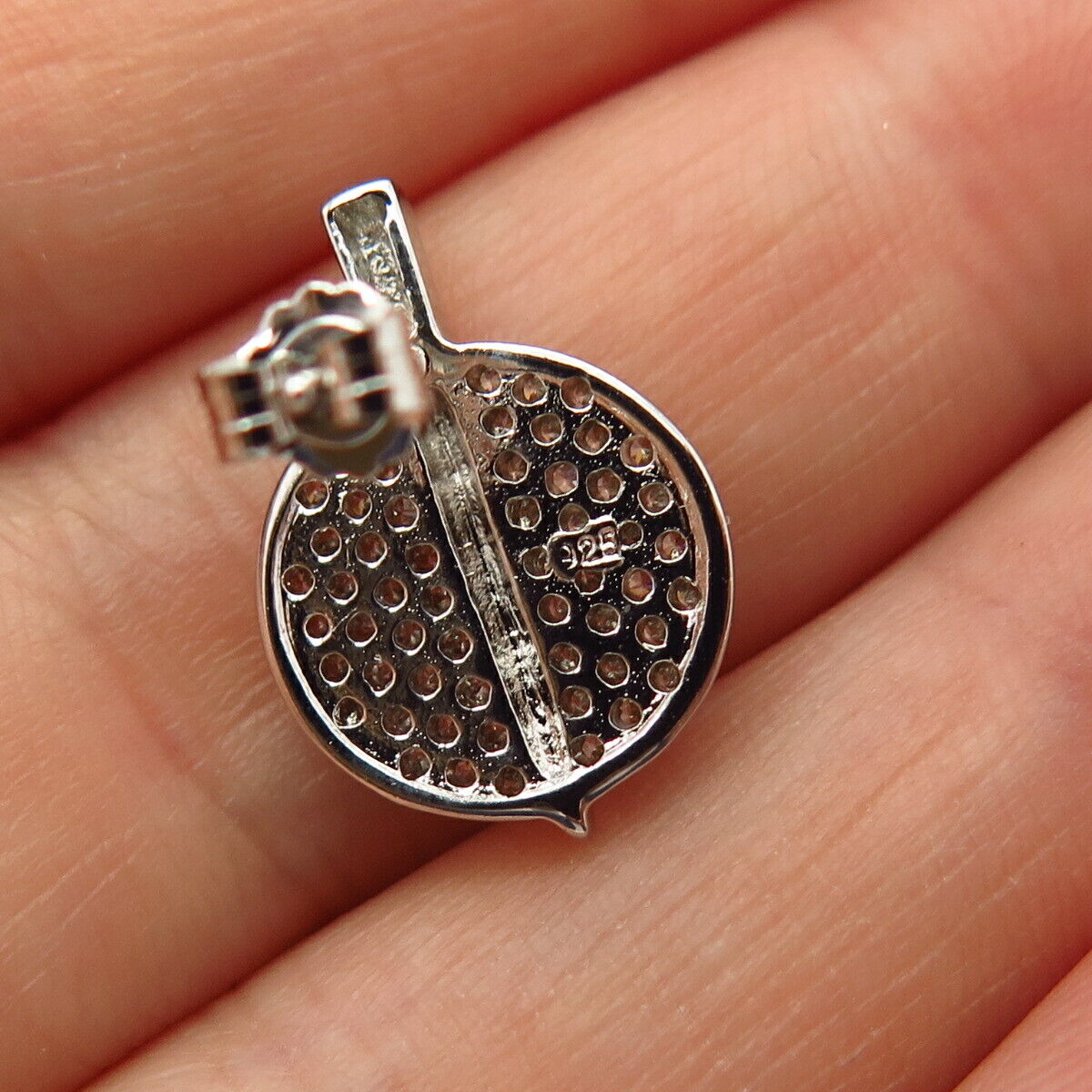 925 Sterling Silver Pave C Z Round Stud Earrings