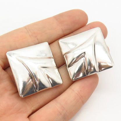 925 Sterling Silver Vintage Mexico Modernist Design Hollow Clip On Earrings