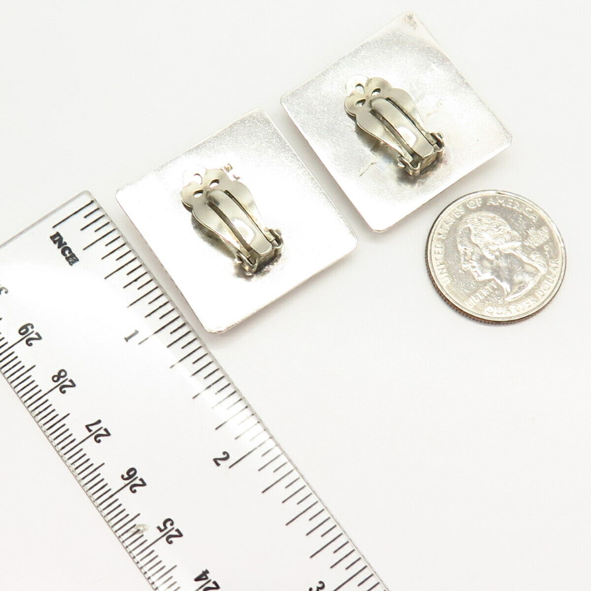 925 Sterling Silver Vintage Mexico Modernist Design Hollow Clip On Earrings