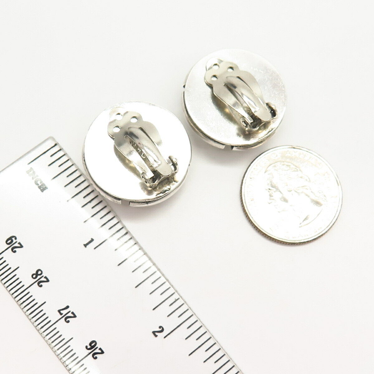 925 Sterling Silver Vintage Mexico Domed Design Hollow Clip On Earrings