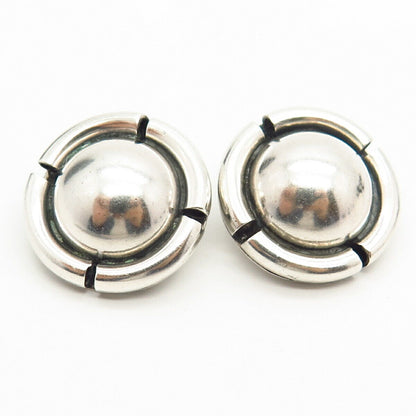 925 Sterling Silver Vintage Mexico Domed Design Hollow Clip On Earrings