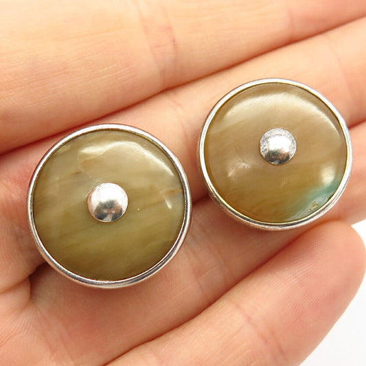 925 Sterling Silver Vintage Asia Real Jasper Gem Clip On Earrings