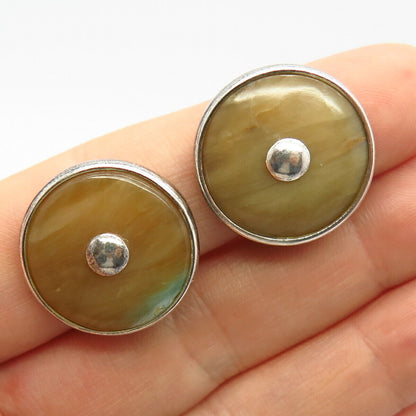 925 Sterling Silver Vintage Asia Real Jasper Gem Clip On Earrings