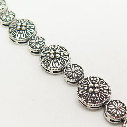 925 Sterling Silver Floral Design Link Bracelet 6 3/4"