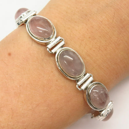 925 Sterling Silver Real Rose Quartz Link Bracelet 6.5"