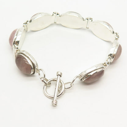 925 Sterling Silver Real Rose Quartz Link Bracelet 6.5"