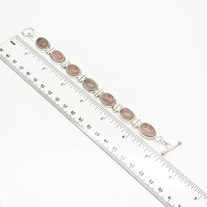 925 Sterling Silver Real Rose Quartz Link Bracelet 6.5"