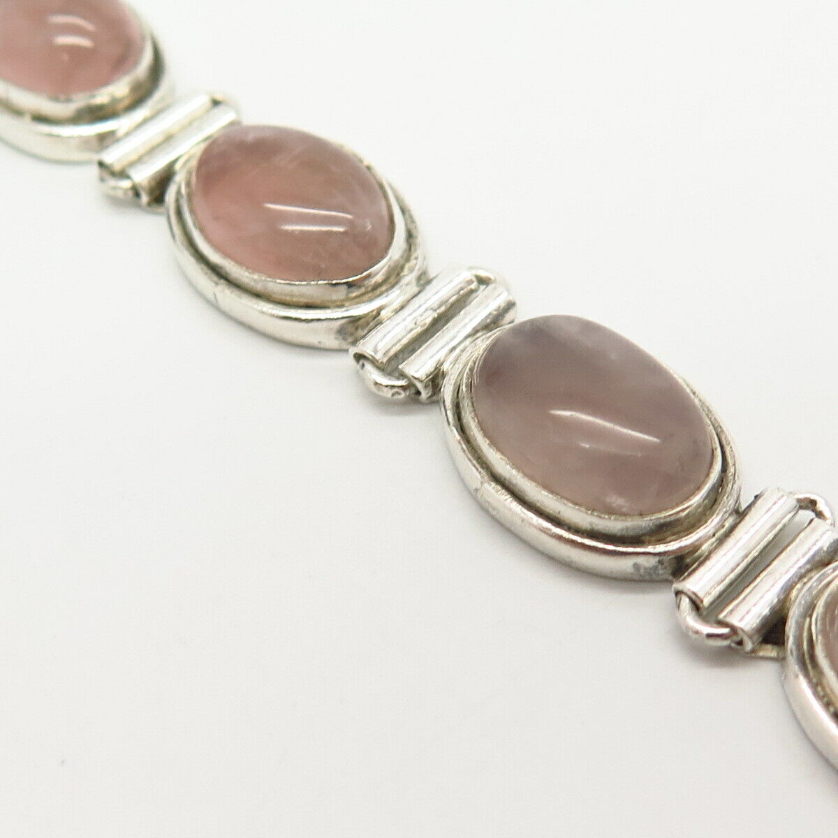 925 Sterling Silver Real Rose Quartz Link Bracelet 6.5"