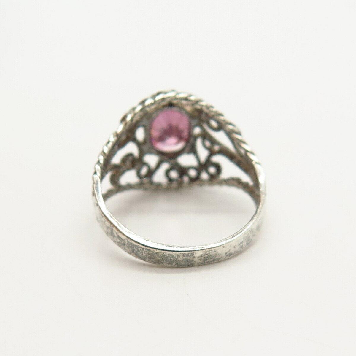 925 Sterling Silver Pink C Z Swirl Design Ring Size 5