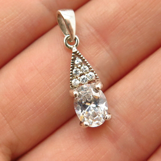 925 Sterling Silver C Z Drop Design Pendant