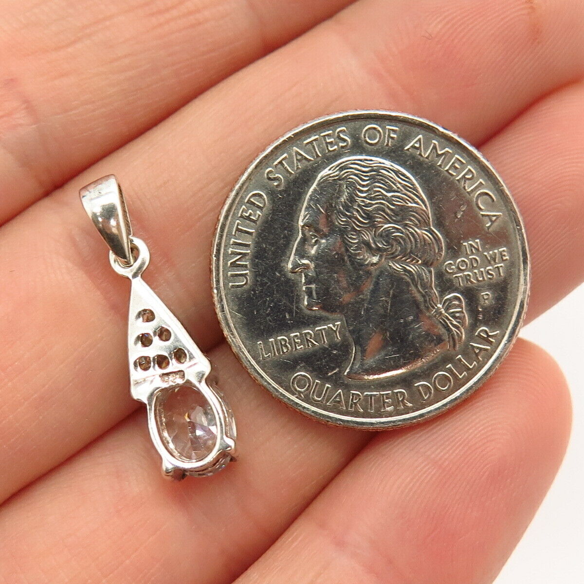 925 Sterling Silver C Z Drop Design Pendant