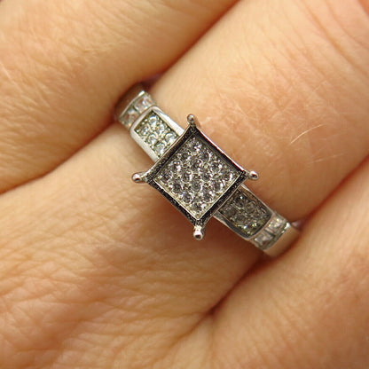 925 Sterling Silver C Z Square Shape Engagement Ring