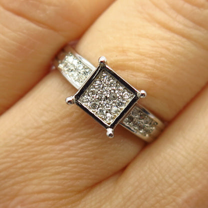 925 Sterling Silver Pave C Z Square Shape Engagement Ring