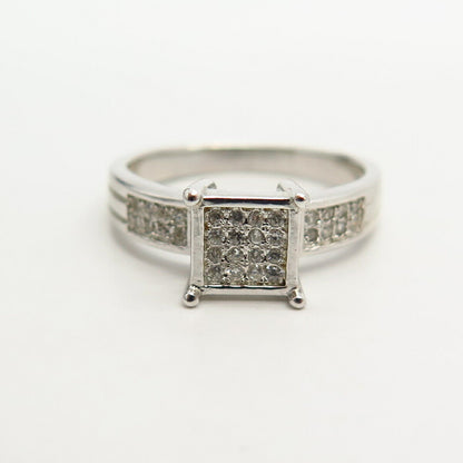 925 Sterling Silver Pave C Z Square Shape Engagement Ring