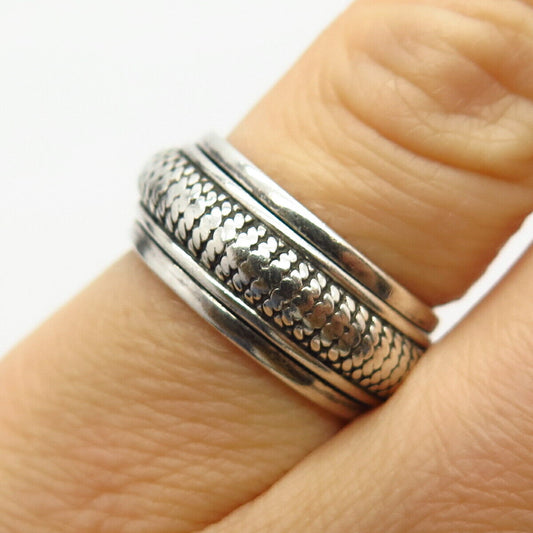 925 Sterling Silver GeoArt Cynthia Gale Ribbed Rotating Band Ring Size 5 3/4