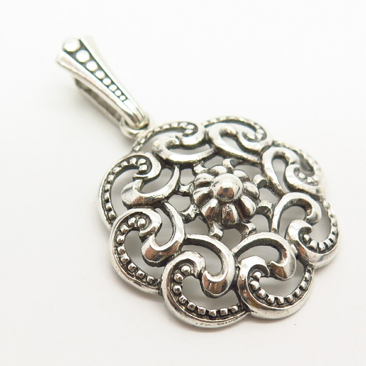 835 Silver Vintage Swirl Floral Design Pendant