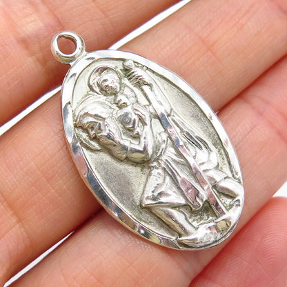 925 Sterling Silver Vintage St. Christopher Patron of Travelers Charm Pendant