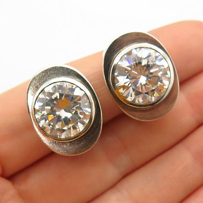 925 Sterling Silver Vintage Round-Cut C Z Clip On Earrings