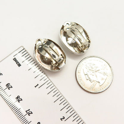 925 Sterling Silver Vintage Round-Cut C Z Clip On Earrings