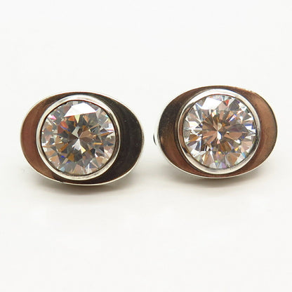 925 Sterling Silver Vintage Round-Cut C Z Clip On Earrings