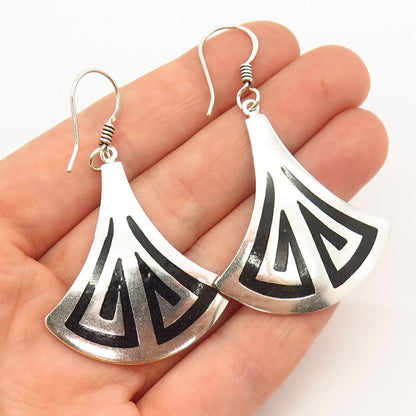 925 Sterling Silver Vintage Mexico Enamel Axe Design Dangling Earrings