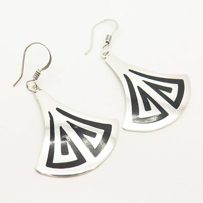 925 Sterling Silver Vintage Mexico Enamel Axe Design Dangling Earrings