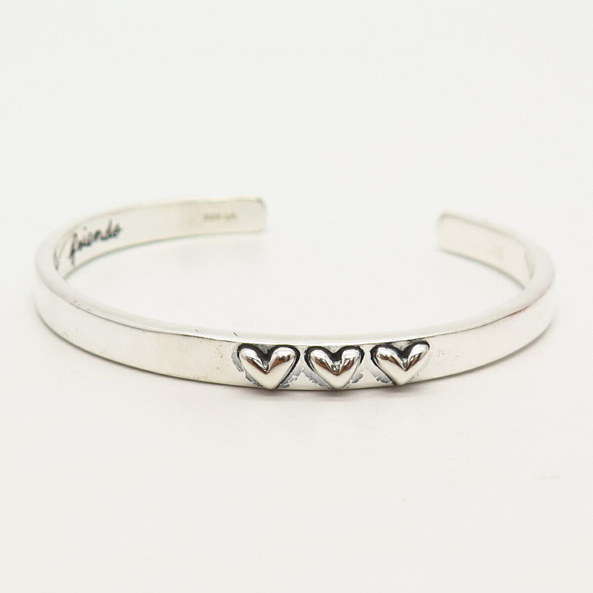 925 Sterling Silver Heart Design Cuff Bracelet 6 3/4"