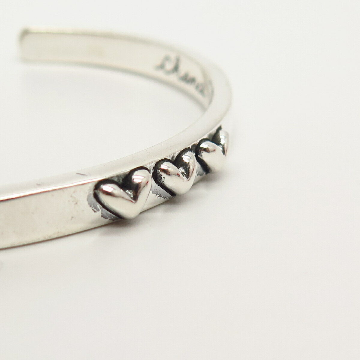 925 Sterling Silver Heart Design Cuff Bracelet 6 3/4"