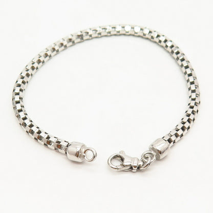 925 Sterling Silver Italy Round Fancy Box Link Bracelet