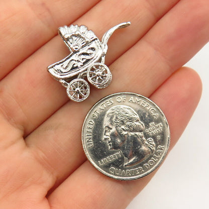 925 Sterling Silver Vintage Pram / Baby Stroller Design Charm Pendant