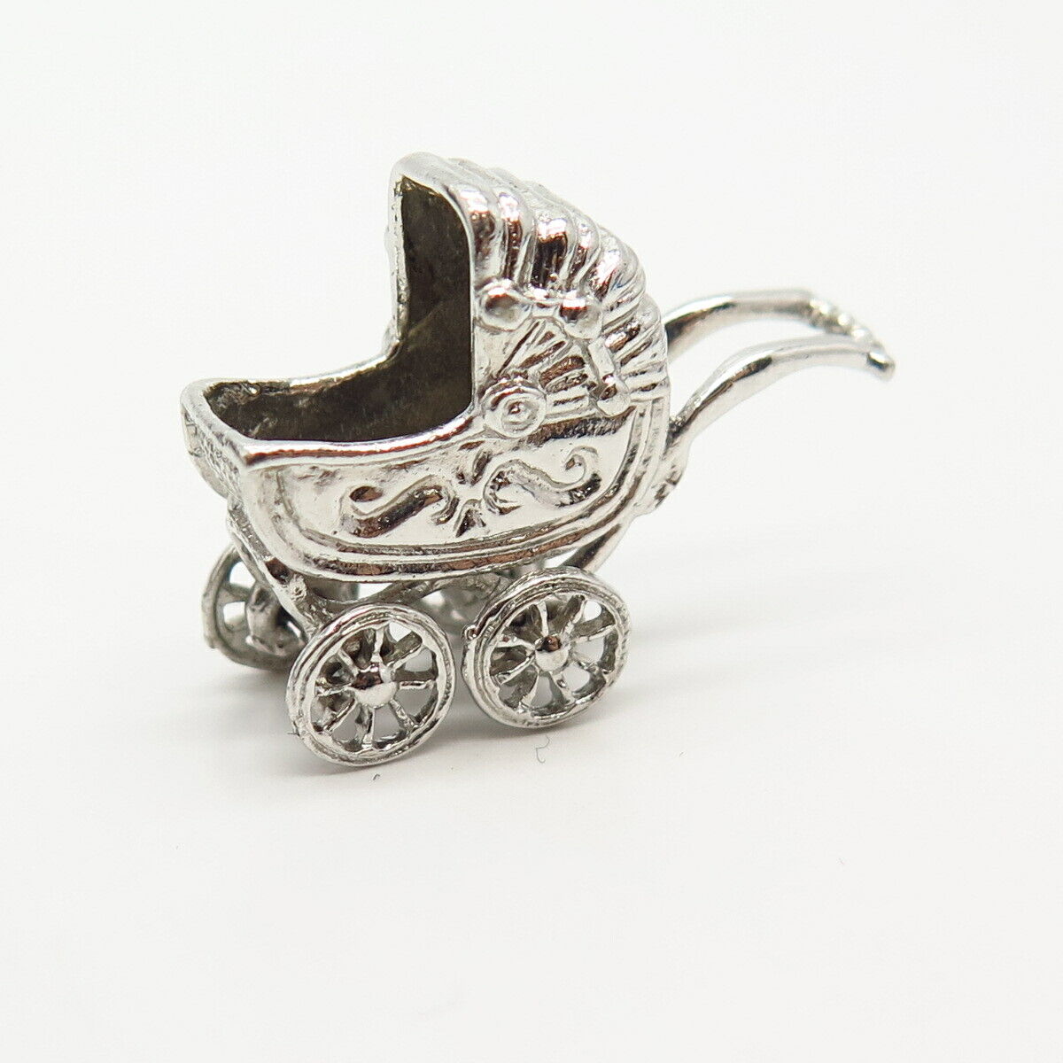 925 Sterling Silver Vintage Pram / Baby Stroller Design Charm Pendant