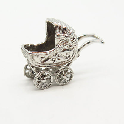 925 Sterling Silver Vintage Pram / Baby Stroller Design Charm Pendant