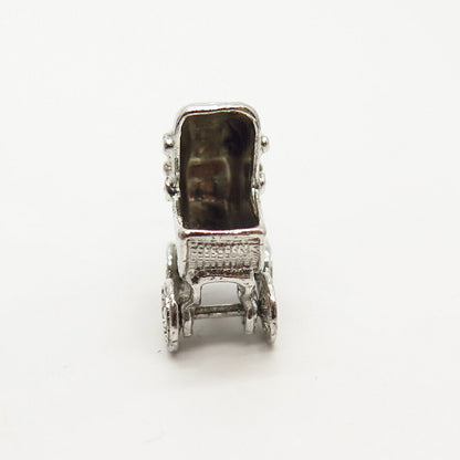 925 Sterling Silver Vintage Pram / Baby Stroller Design Charm Pendant