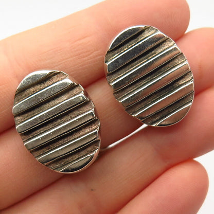 925 Sterling Silver Ribbed Design Oval Shape Clip On Earrings