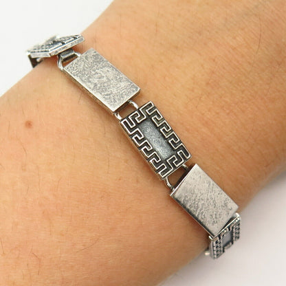 925 Sterling Silver Maze Design Panel Link Bracelet 6 3/4"