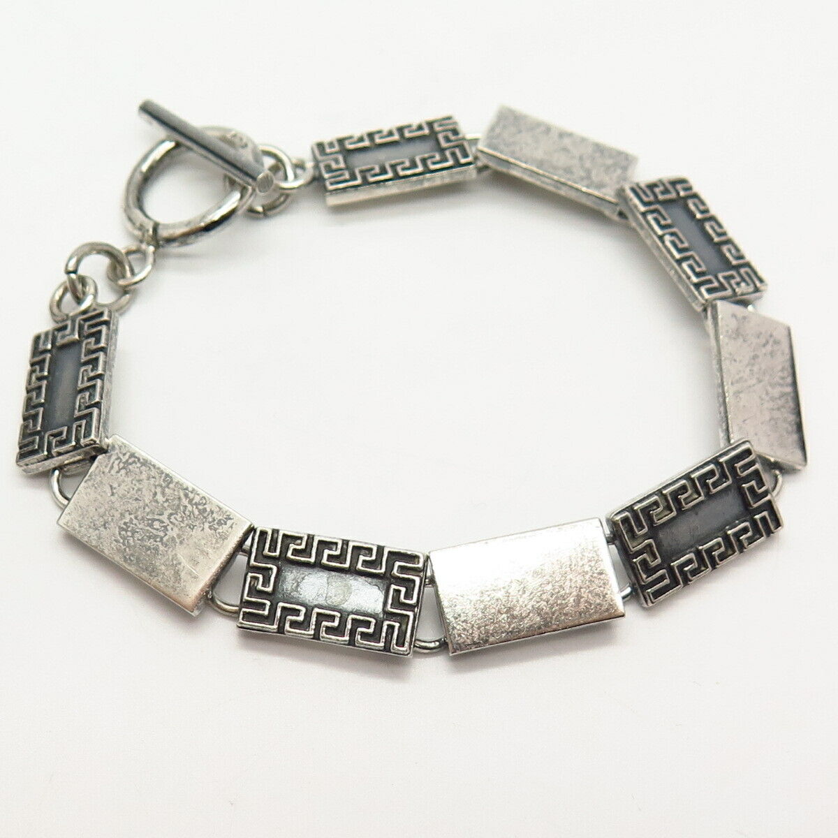 925 Sterling Silver Maze Design Panel Link Bracelet 6 3/4"