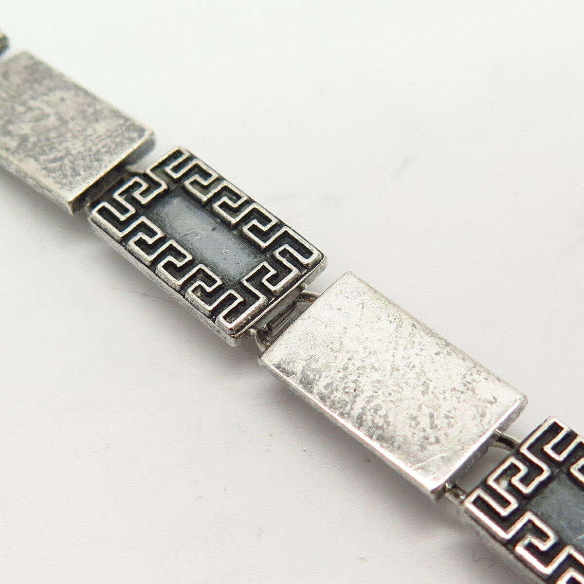 925 Sterling Silver Maze Design Panel Link Bracelet 6 3/4"