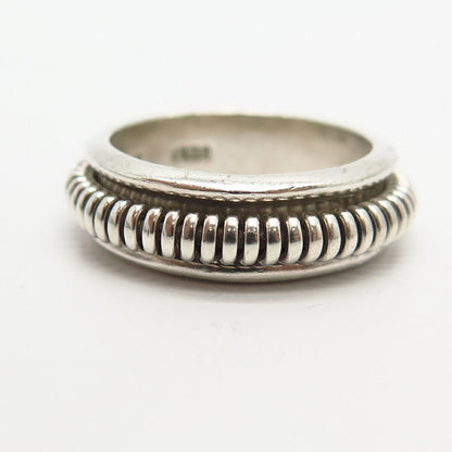 925 Sterling Silver Vintage Ribbed Design Rotating Band Ring Size 11