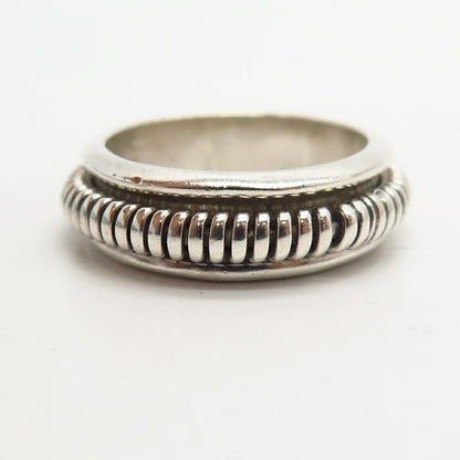 925 Sterling Silver Vintage Ribbed Design Rotating Band Ring Size 11