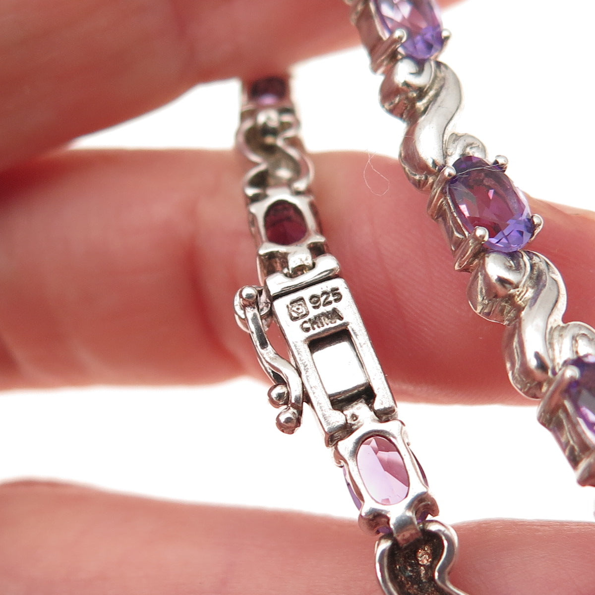 Michelle Albala 925 Sterling Silver Vintage Real Amethyst Bracelet 7.25"