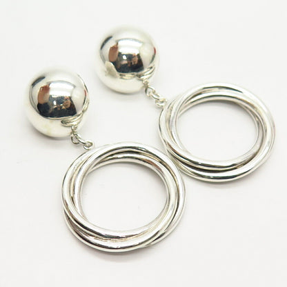 925 Sterling Silver Domed Design Hollow Dangling Hoop Earrings