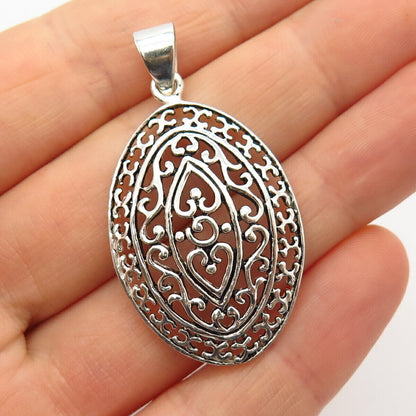 925 Sterling Silver Ornate Design Oval Pendant